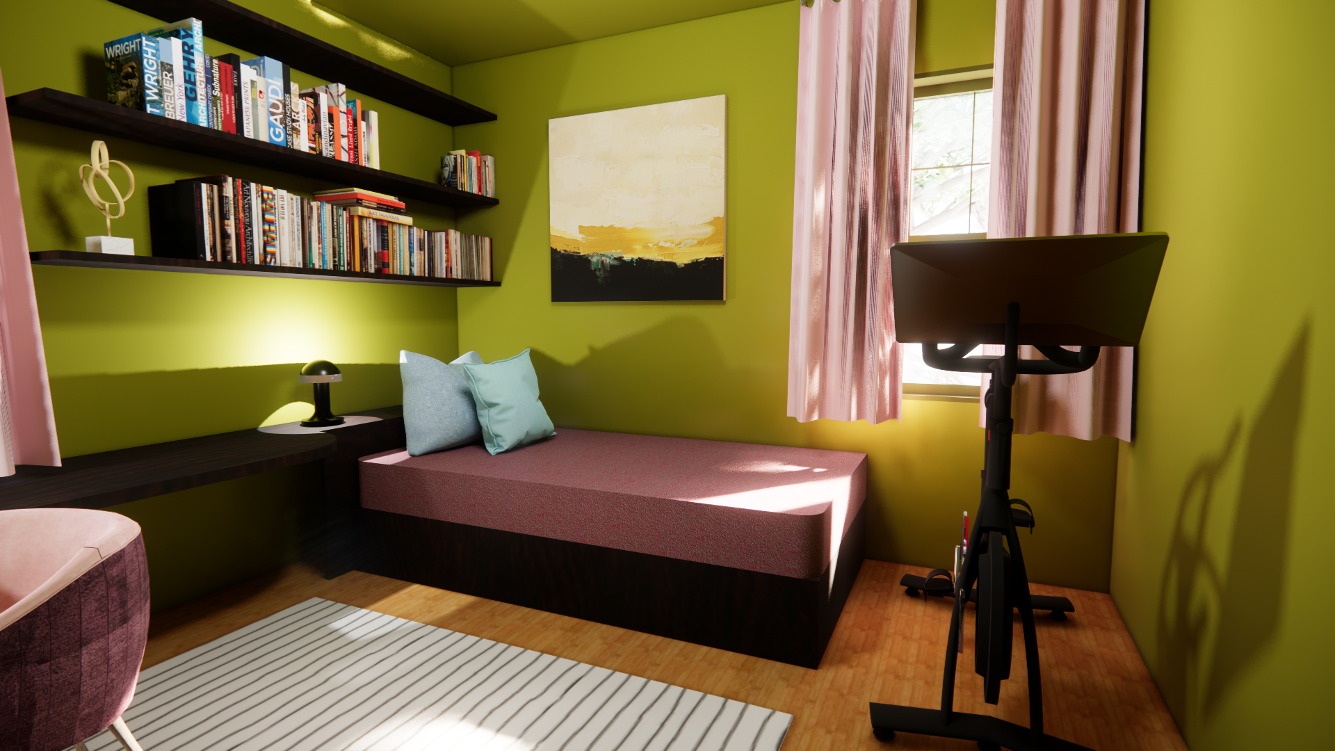 sustainable interior design visualization guest room and home office 