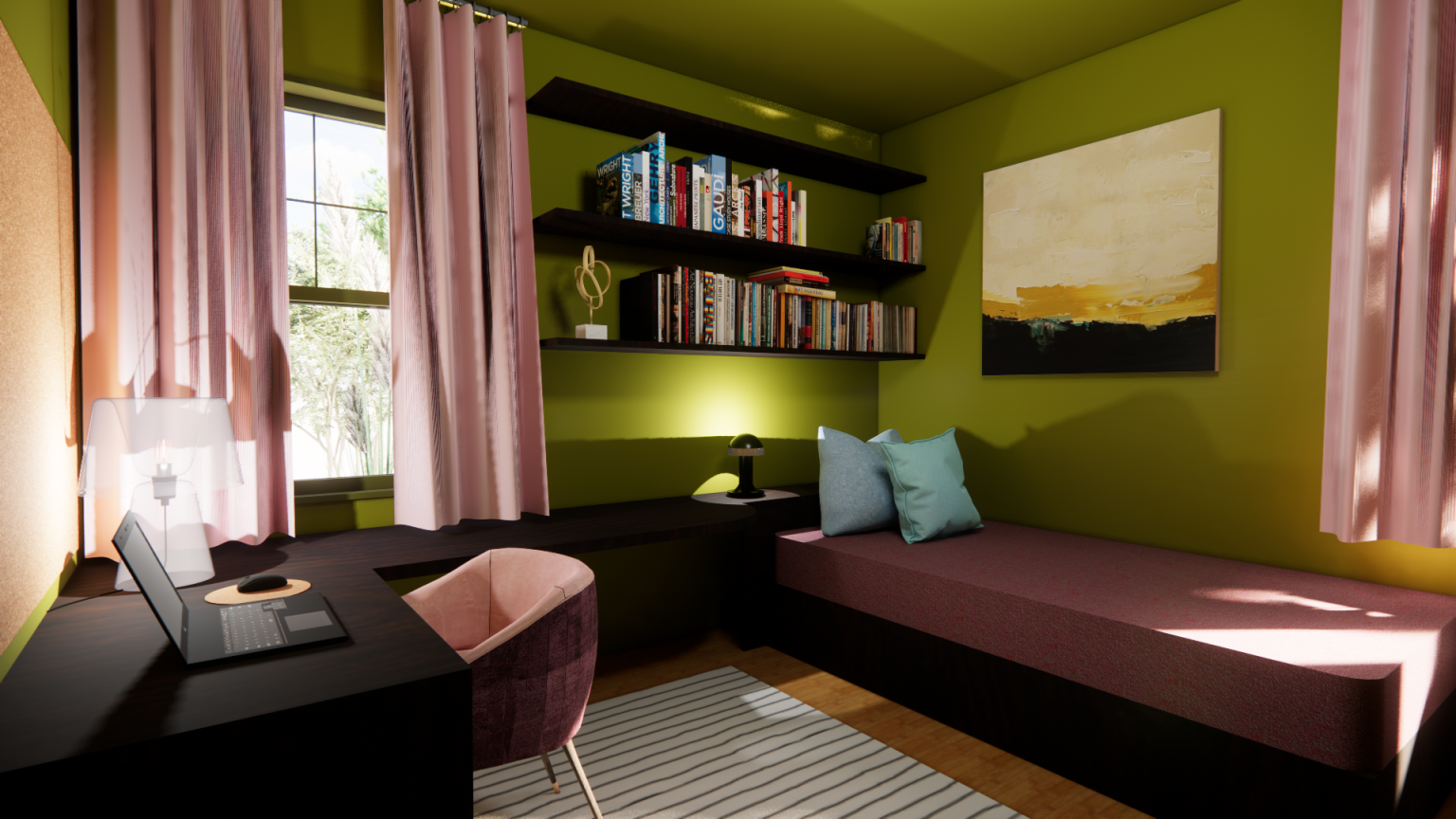 sustainable interior design portland oregon multi-purpose guest bedroom and office visualization